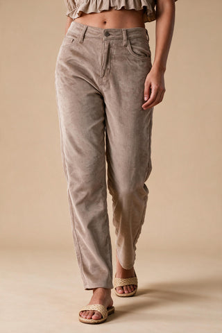 Corduroy Straight-Fit Pants in Nude PANT ATTIR-WOMEN