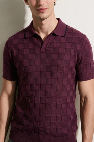 Tubular-Knit Polo Shirt in Plum POLO ATTIR-MEN