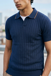 Tuck-Knit Polo Shirt in Night Blue POLO ATTIR-MEN