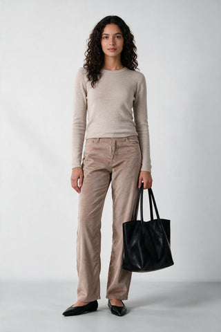 Corduroy Straight-Fit Pants in Nude PANT ATTIR-WOMEN