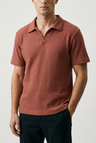 Waffle-Knit Revere Polo Shirt in Salmon Pink POLO ATTIR-MEN