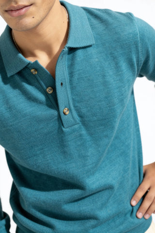 100% Merino Wool Polo in Deep Blue SWEATER ATTIR-MEN