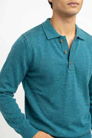 100% Merino Wool Polo in Deep Blue SWEATER ATTIR-MEN