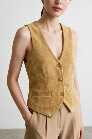 Corduroy Waistcoat in Mustard VEST ATTIR-WOMEN