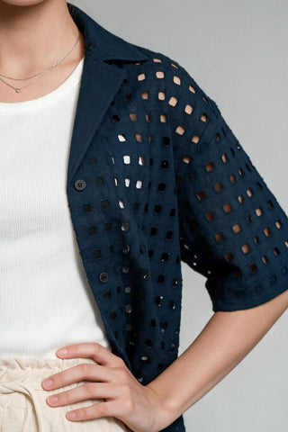Chikankari Boxy Shirt in Blue SHIRT ATTIR-WOMEN