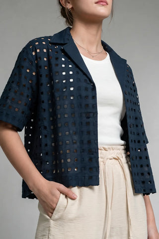 Chikankari Boxy Shirt in Blue SHIRT ATTIR-WOMEN