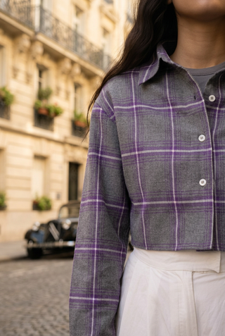 Flannel Crop Shirt in Grey SHIRT ATTIR-WOMEN