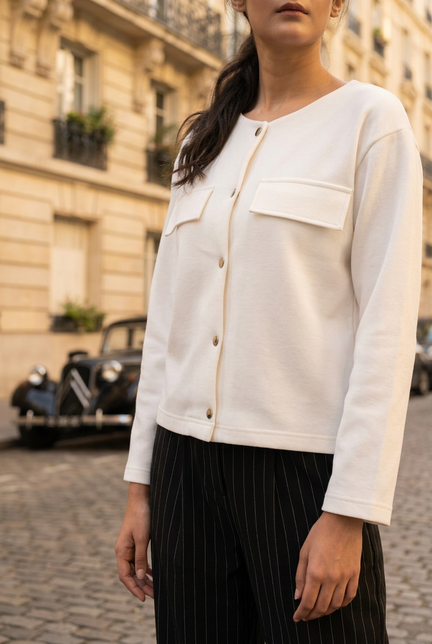 Sweatshirt Cardigan in White CARDIGAN ATTIR-WOMEN