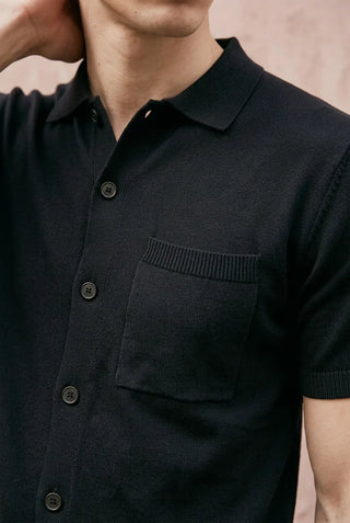 Knitted Button-Up Polo in Ink Black SHIRT ATTIR-MEN