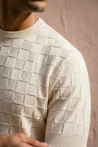 Tubular-Knit Crew Neck in Cream TEE ATTIR-MEN