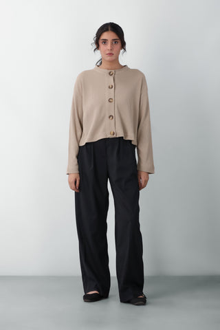 Textured Boxy Cardigan Top in Skin