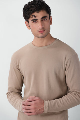 Waffle Textured Long Sleeves T-shirt in Skin
