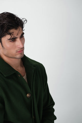 Wool Jacket with Welt Pockets in Majesty Green