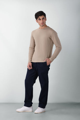 Waffle Textured Long Sleeves T-shirt in Skin