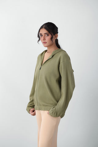 Waffle Textured Elasticated Zipper with Hood