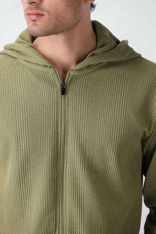Waffle Textured Elasticated Zipper with Hood