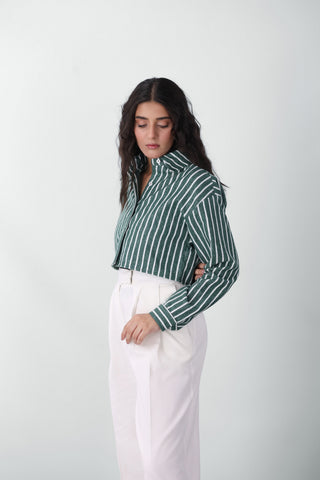 Striped Crop Shirt in Green