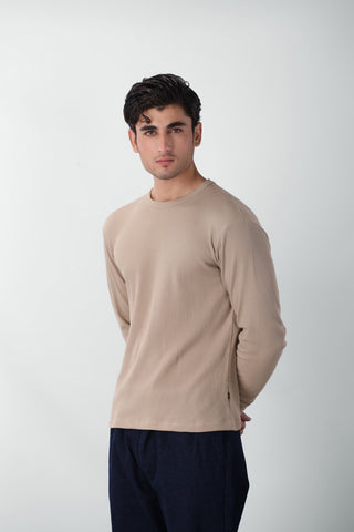 Waffle Textured Long Sleeves T-shirt in Skin