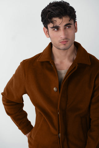 Wool Jacket with Welt Pockets in Brown