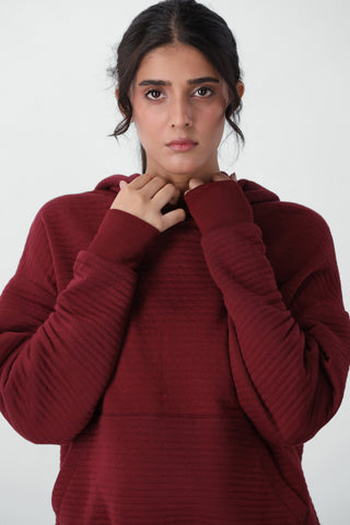 Parallel Quilted Oversized Hoodie in Red