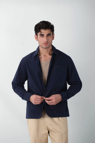 Cotton Overshirt with Pockets in Midnight Blue