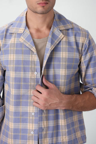 Boxy Fit Camp Collar Flannel Shirt in Blue - AttirSHIRT