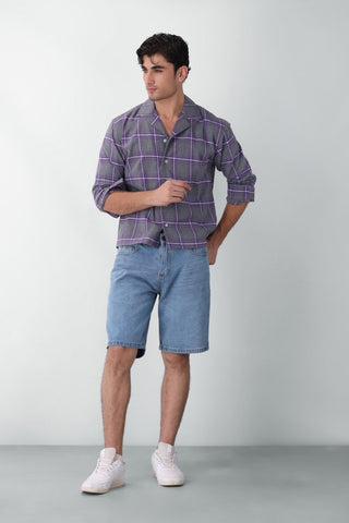 Boxy Fit Camp Collar Flannel Shirt in Grey - AttirSHIRT
