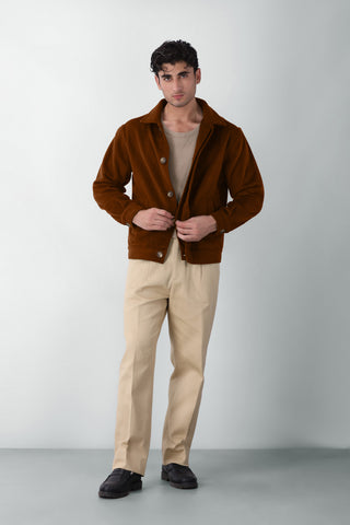 Wool Jacket with Welt Pockets in Brown