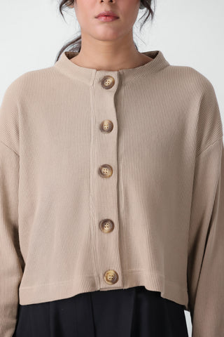 Textured Boxy Cardigan Top in Skin