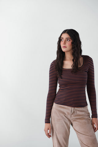 Striped Square Neck Top