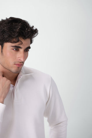 Cotton Polo Sweatshirt in White