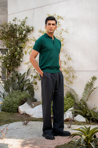 Cable - Knit Polo Shirt in Brunswick Green - AttirPOLO