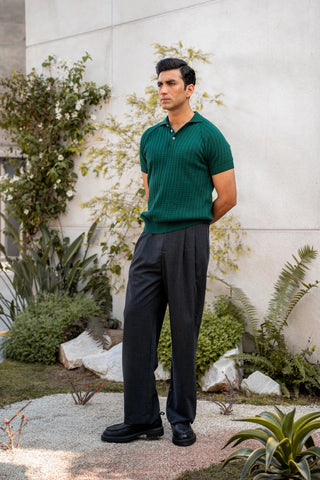 Cable - Knit Polo Shirt in Brunswick Green - AttirPOLO
