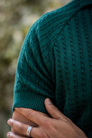 Cable - Knit Polo Shirt in Brunswick Green - AttirPOLO