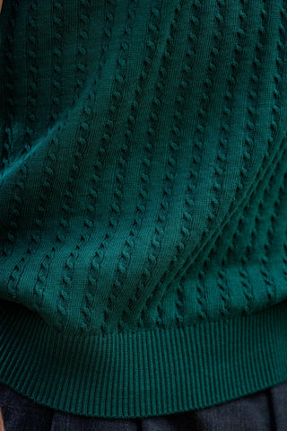 Cable - Knit Polo Shirt in Brunswick Green - AttirPOLO