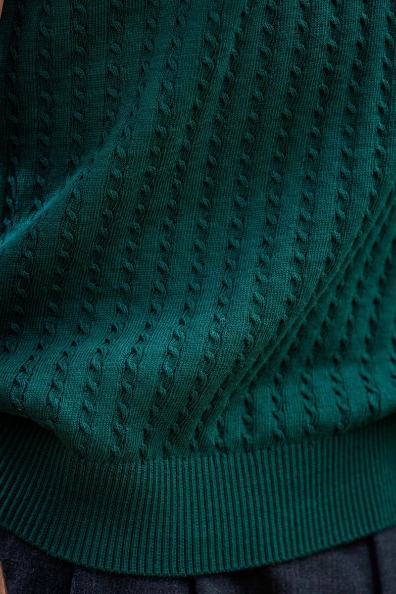 Cable-Knit Polo Shirt in Brunswick Green