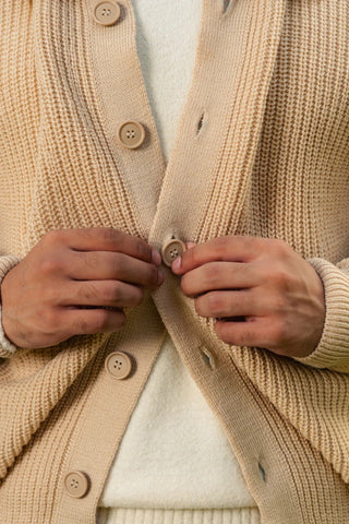 Cardigan Knitted Collared Jumper in Cream - AttirCARDIGAN