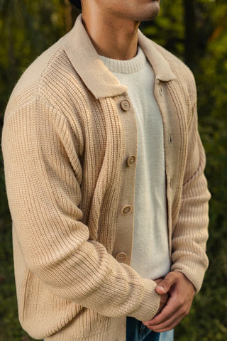 Cardigan Knitted Collared Jumper in Cream - AttirCARDIGAN