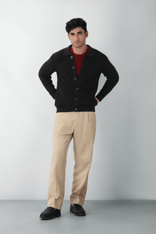 Cardigan Knitted Collared Jumper in Ink Black - AttirCARDIGAN