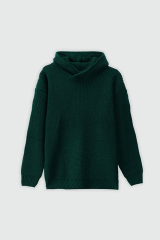 Cardigan Knitted Oversized Hoodie in Bottle Green - AttirHOODIESWEATER