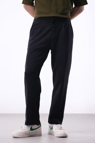 Casual Front Pleated Wide - leg Trouser in Black - AttirBOTTOM