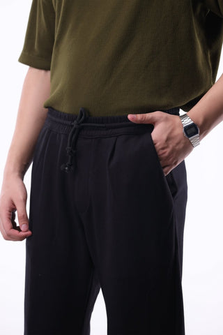 Casual Front Pleated Wide - leg Trouser in Black - AttirBOTTOM