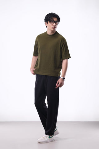 Casual Front Pleated Wide - leg Trouser in Black - AttirBOTTOM