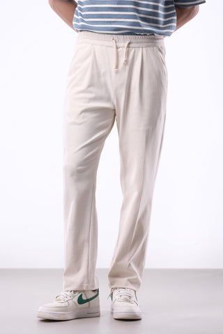 Casual Front Pleated Wide - leg Trouser in Ivory - AttirBOTTOM