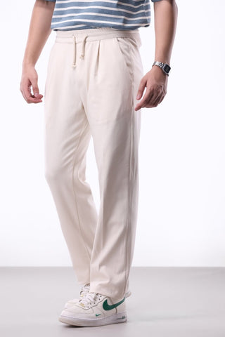Casual Front Pleated Wide - leg Trouser in Ivory - AttirBOTTOM