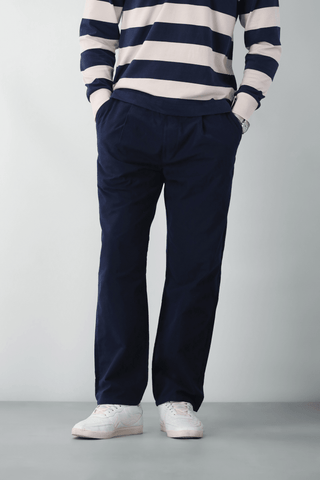 Casual Pleated Wide - leg Trouser in Midnight Blue - AttirBOTTOM