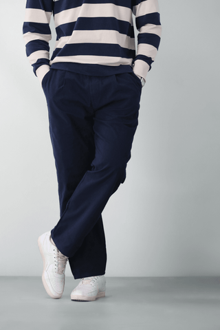 Casual Pleated Wide - leg Trouser in Midnight Blue - AttirBOTTOM