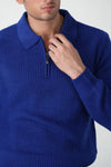 Chunky Knitted Polo Q-zip Jumper in Lapis Blue POLOSWEATER ATTIR-MEN
