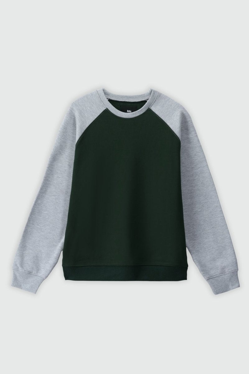 Contrast Sleeve Raglan Sweatshirt in Dark Green