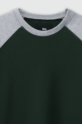 Contrast Sleeve Raglan Sweatshirt in Dark Green - AttirSWEATSHIRT